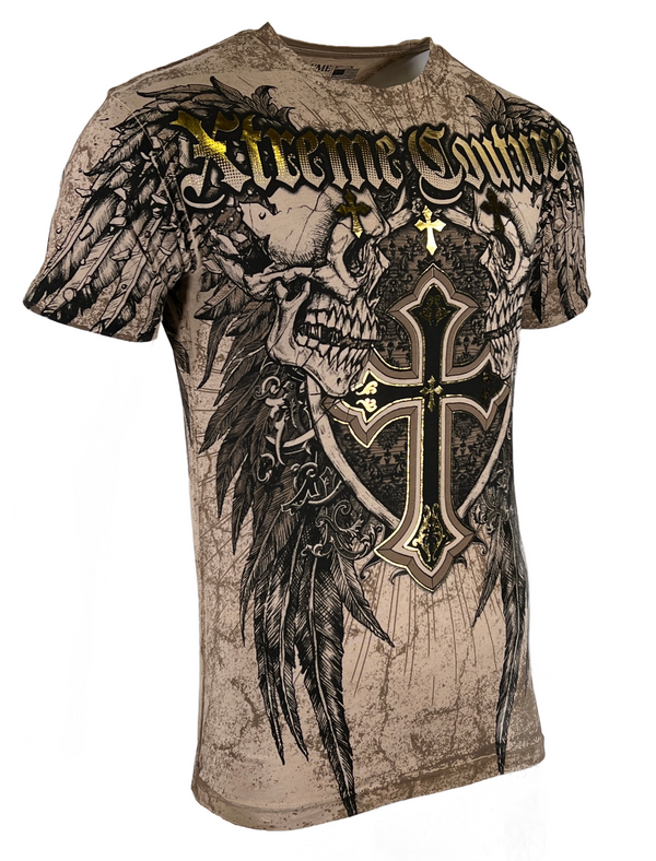 Xtreme Couture By Affliction Men's T-Shirt INHUMAN SKULLS Sand