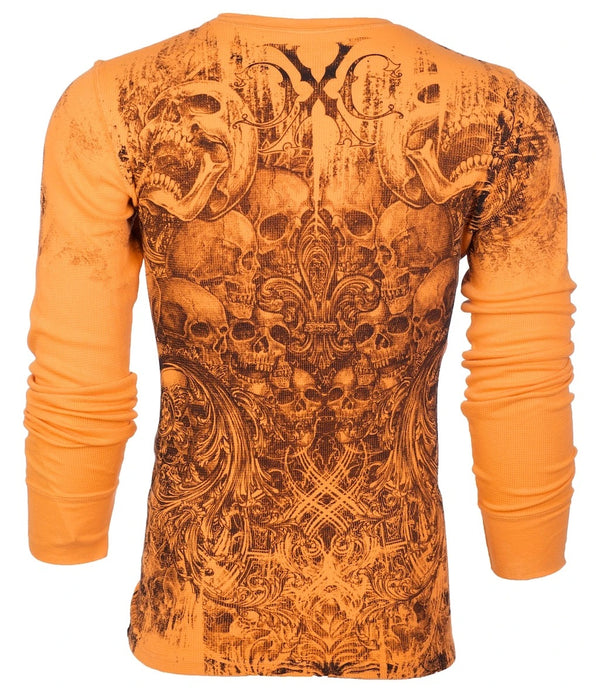 XTREME COUTURE Mens Long Sleeve OFFERING Crewneck THERMAL T-Shirt (Orange)