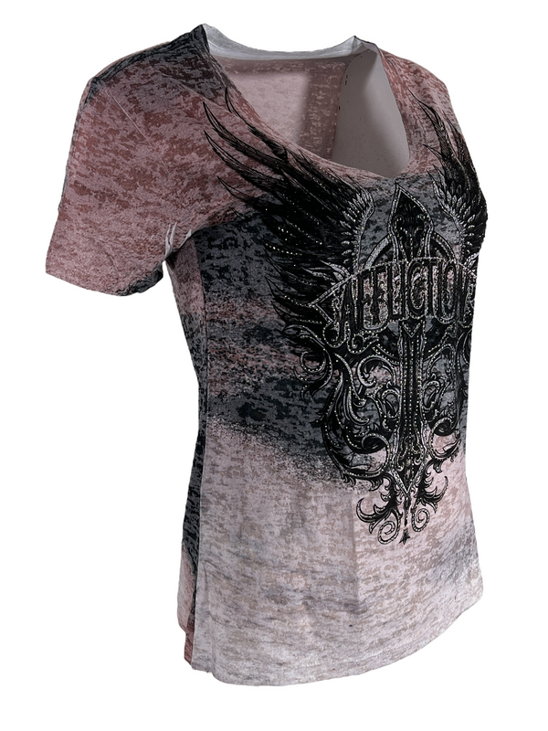 Affliction Women's T-Shirt Turquoise Pass Vneck ^