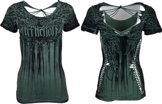 AFFLICTION Women's T-Shirt S/S BRIESSA Tee Biker