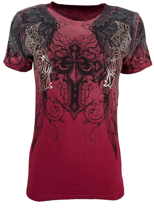 Affliction Women's T-Shirt Wings Of a Pharaoh V-neck ^