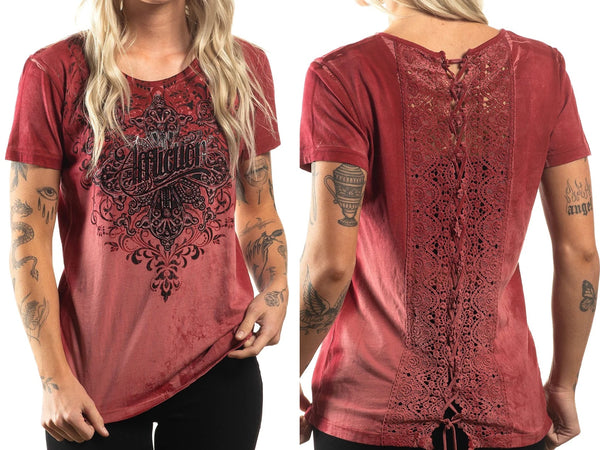 Affliction Women's T-Shirt Amber Creek Lace up   ^