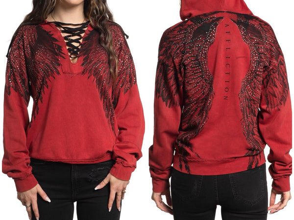 AFFLICTION Women's Hoodie ISADORA DIAMONDS Red