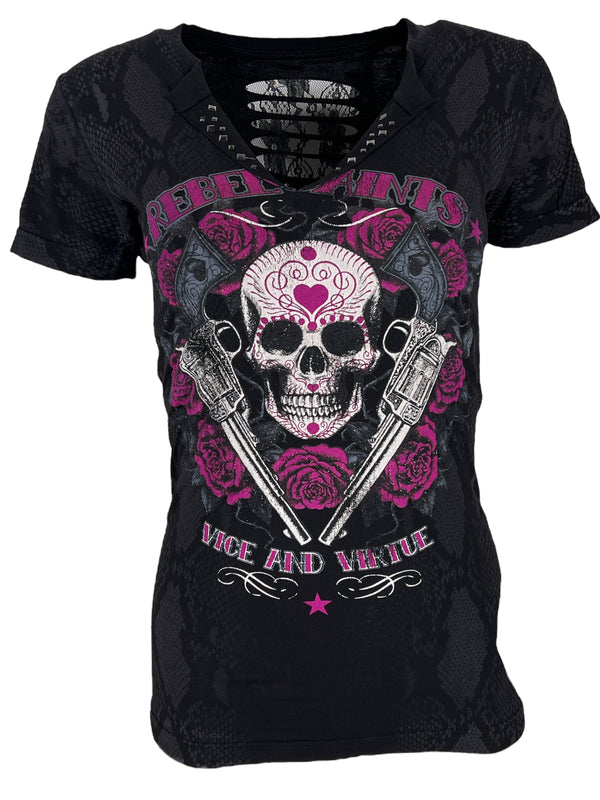 Rebel Saint by Affliction Women's T-shirt Queen Lord  ^