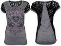 Sinful Affliction Women's T-shirt Guns & Roses Top Heart Wings Biker