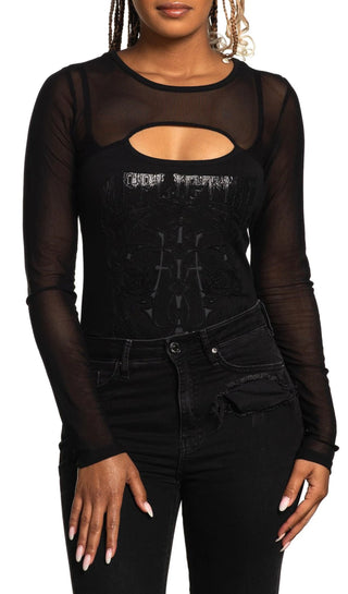 Affliction Women's Long Sleeve Bodysuit BLACK MIST Black