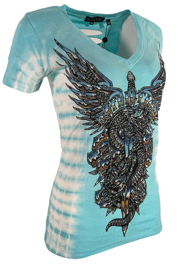 Affliction Women's T-Shirt Poison Chrome V-neck ^