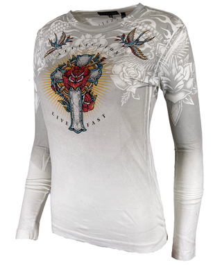 Affliction Women's T-shirt DEVOTED TO GLORY Short Sleeve Biker