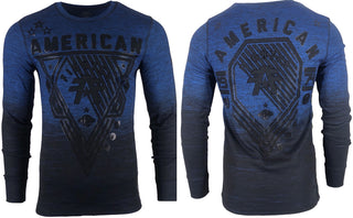 AMERICAN FIGHTER Men's T-Shirt Thermal Shirt GOODWELL Blue Biker MMA
