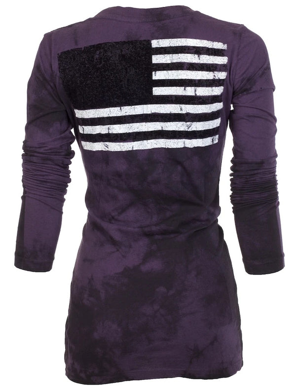 ARCHAIC Womens Long Sleeve FREE AIR V-neck T-Shirt (Purple)