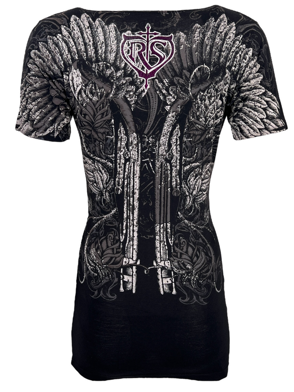 Rebel Saint by Affliction Women's T-shirt Ravenous  ^