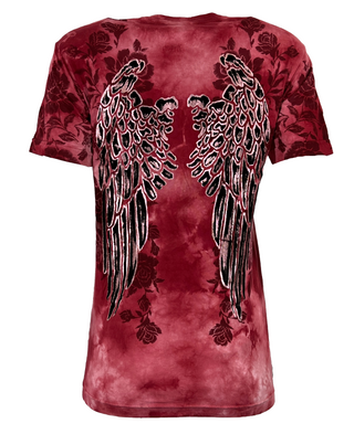 AFFLICTION Women's T-shirt PRAISE WINGS Brading Red Biker