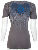 ARCHAIC Womens Short Sleeve HEARTACHE V-neck T-Shirt (Charcoal)