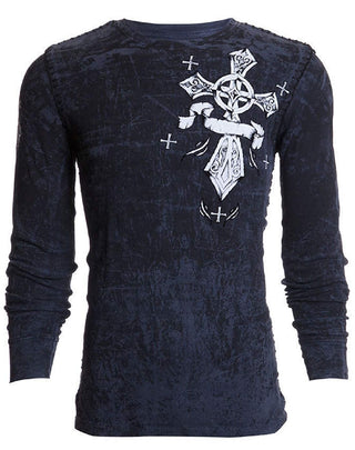 Archaic by Affliction Men's Thermal Shirt COUNTDOWN Charcoal