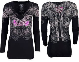 Rebel Saint by Affliction Women's T-shirt Ravenous  ^