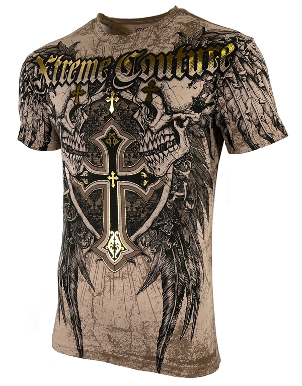 Xtreme Couture By Affliction Men's T-Shirt INHUMAN SKULLS Sand