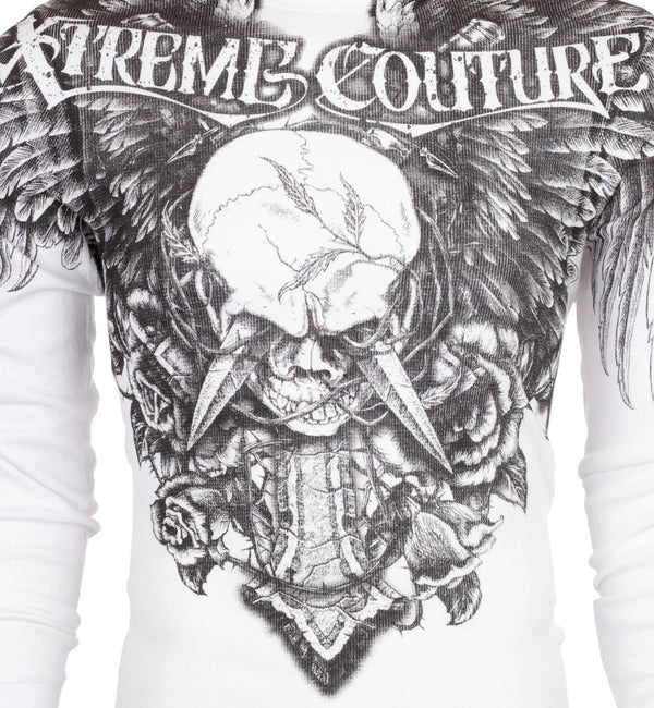 XTREME COUTURE Mens Long Sleeve DAGGER Crewneck THERMAL T-Shirt (White)