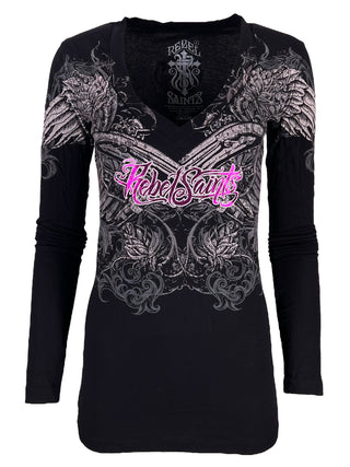 Rebel Saint by Affliction Women's T-shirt Ravenous  ^