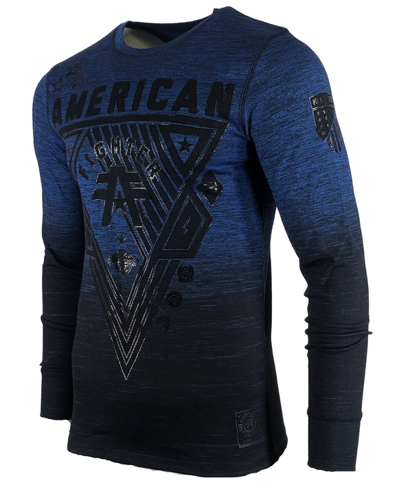 AMERICAN FIGHTER Men's T-Shirt Thermal Shirt GOODWELL Blue Biker MMA