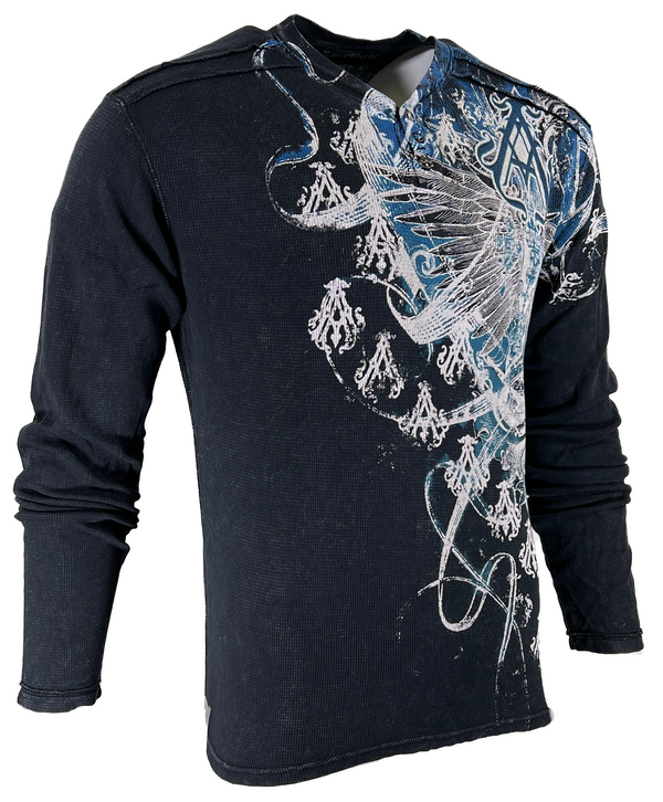 Archaic by Affliction Men's Thermal Shirt WOODCUTS Black