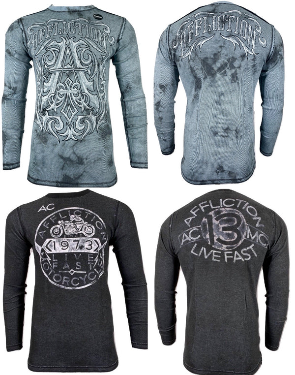 AFFLICTION Men's Thermal L/S CAUSEWAY CHALBOARD Reversible Shirt Premium