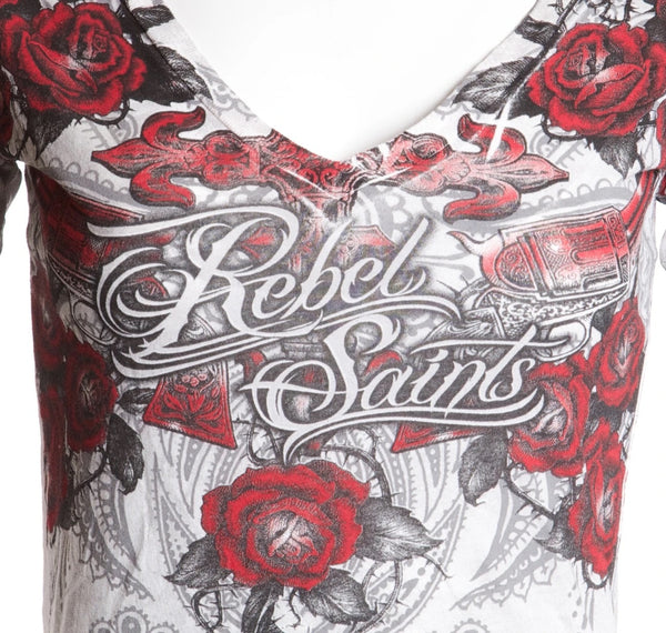 REBEL SAINTS Womens Short Sleeve SOPHIA V-neck T-Shirt