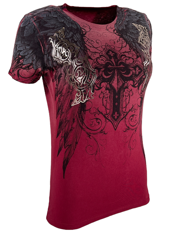 Affliction Women's T-Shirt Wings Of a Pharaoh V-neck ^