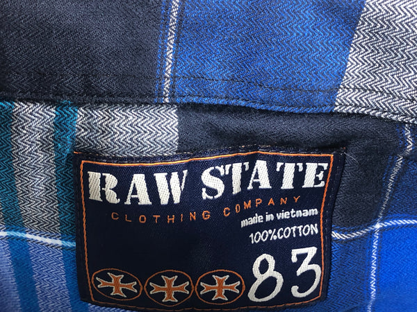 RAW STATE AFFLICTION Men's Button Down Shirt Short Sleeve Outwear Blue