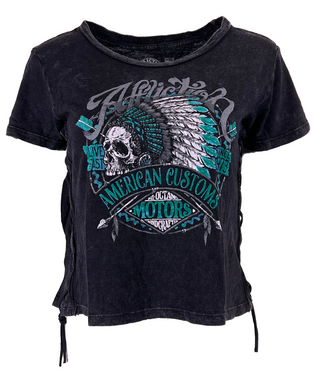 Affliction Women's T-shirt AC VISION QUEST CAP Sleeve Crop Top Skull Biker