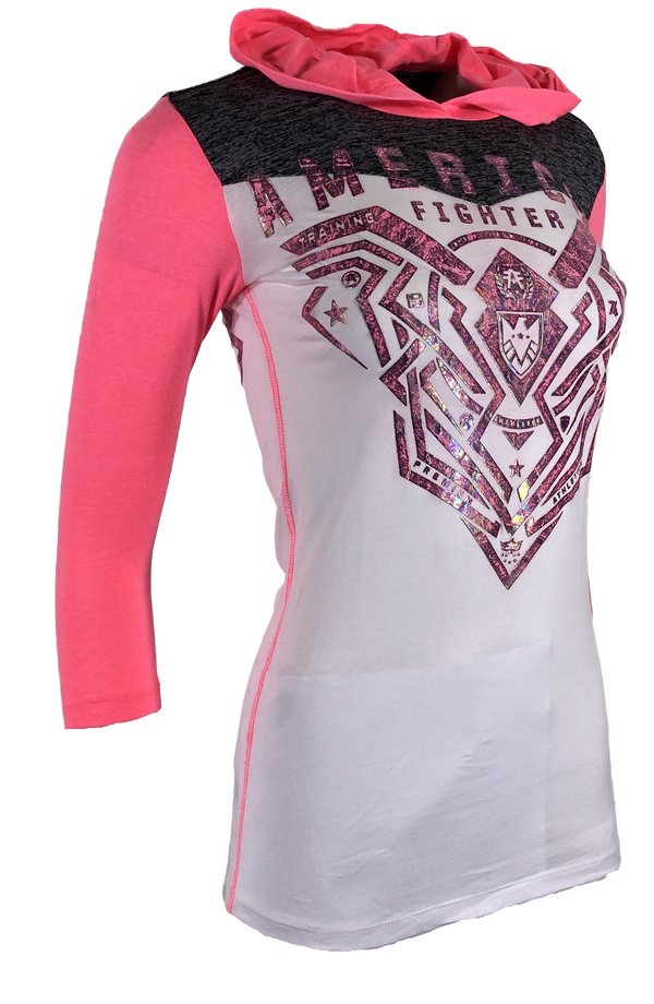 AMERICAN FIGHTER Women's T-Shirt Hoodie Sweatshirt BRIMLEY White Pink