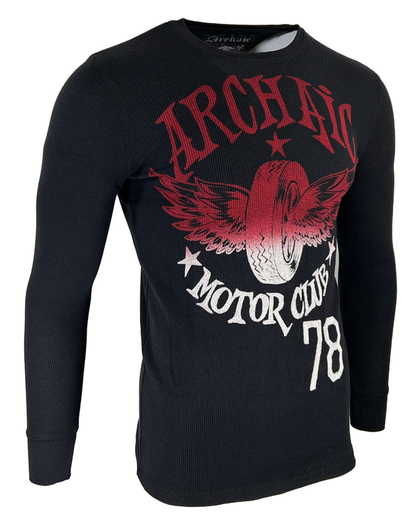 Archaic by Affliction Men's Thermal Shirt FLYING RACER Black