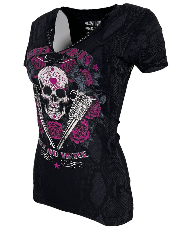 Rebel Saint by Affliction Women's T-shirt Queen Lord  ^