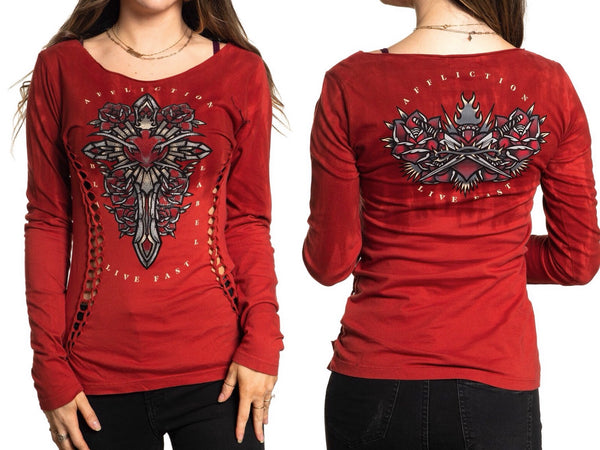 AFFLICTION Women's Long Sleeve T-Shirt ETERNAL IDOL Red