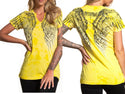 AFFLICTION Women's Short Sleeve T-Shirt EYES OF WINTER Yellow