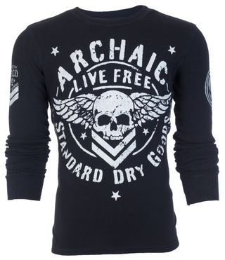ARCHAIC Mens Long Sleeve STRONG CREST Crewneck THERMAL Shirt