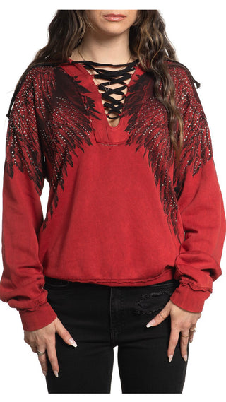 AFFLICTION Women's Hoodie ISADORA DIAMONDS Red