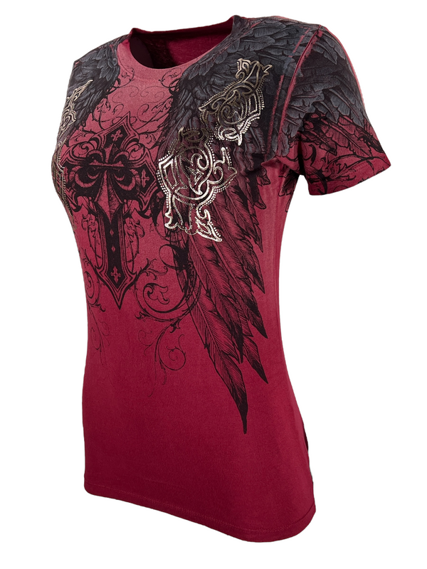 Affliction Women's T-Shirt Wings Of a Pharaoh V-neck ^