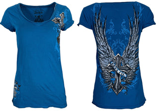 Maglietta Uomo Affliction Archaic - Stampa Spike Wings E Cross, Stile Maglietta Uomo Affliction Archaic - Stampa Spike Wings E Cross, Stile