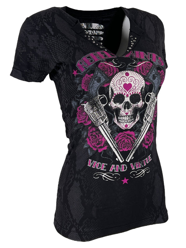Rebel Saint by Affliction Women's T-shirt Queen Lord  ^