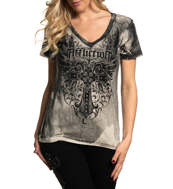 AFFLICTION Women's T-Shirt S/S HUNTINGTON GARDENS Tee Biker