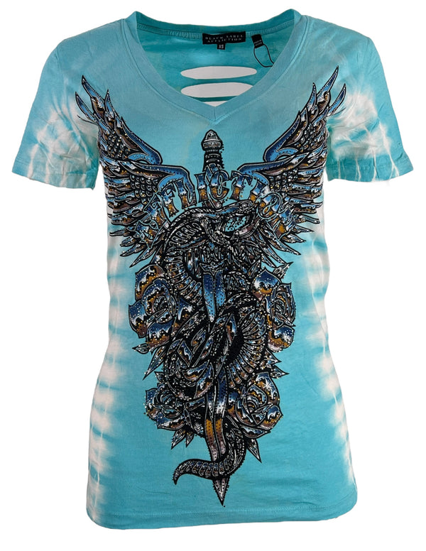 Affliction Women's T-Shirt Poison Chrome V-neck ^