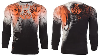 ARCHAIC Mens Long Sleeve NIGHTWATCHER Crewneck THERMAL T-Shirt (Black/Orange)