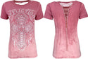 Affliction Women's T-Shirt Lace & Faith Silver Pink  ^