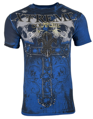Xtreme Couture By Affliction Men's T-Shirt GRAVE MAKER Blue