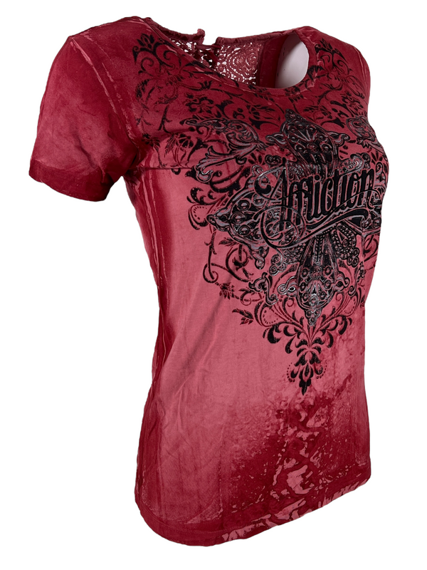 Affliction Women's T-Shirt Amber Creek Lace up   ^