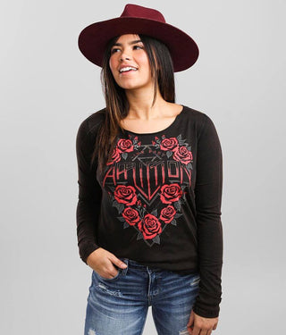 AFFLICTION Women's T-Shirt L/S AC HARKNESS Tee Biker