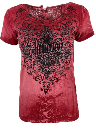 Affliction Women's T-Shirt Amber Creek Lace up   ^