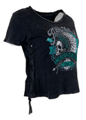 Affliction Women's T-shirt AC VISION QUEST CAP Sleeve Crop Top Skull Biker