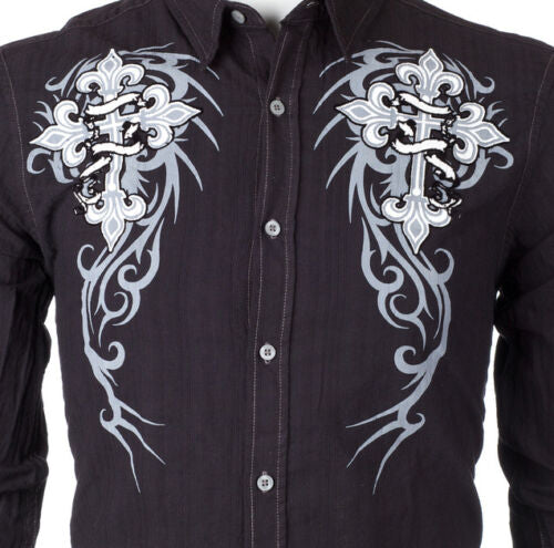 Xtreme Couture Affliction Men's Button down Shirt Kings Fall (Black)