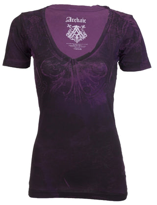 ARCHAIC Womens Short Sleeve REVIVE V-neck T-Shirt (Purple)